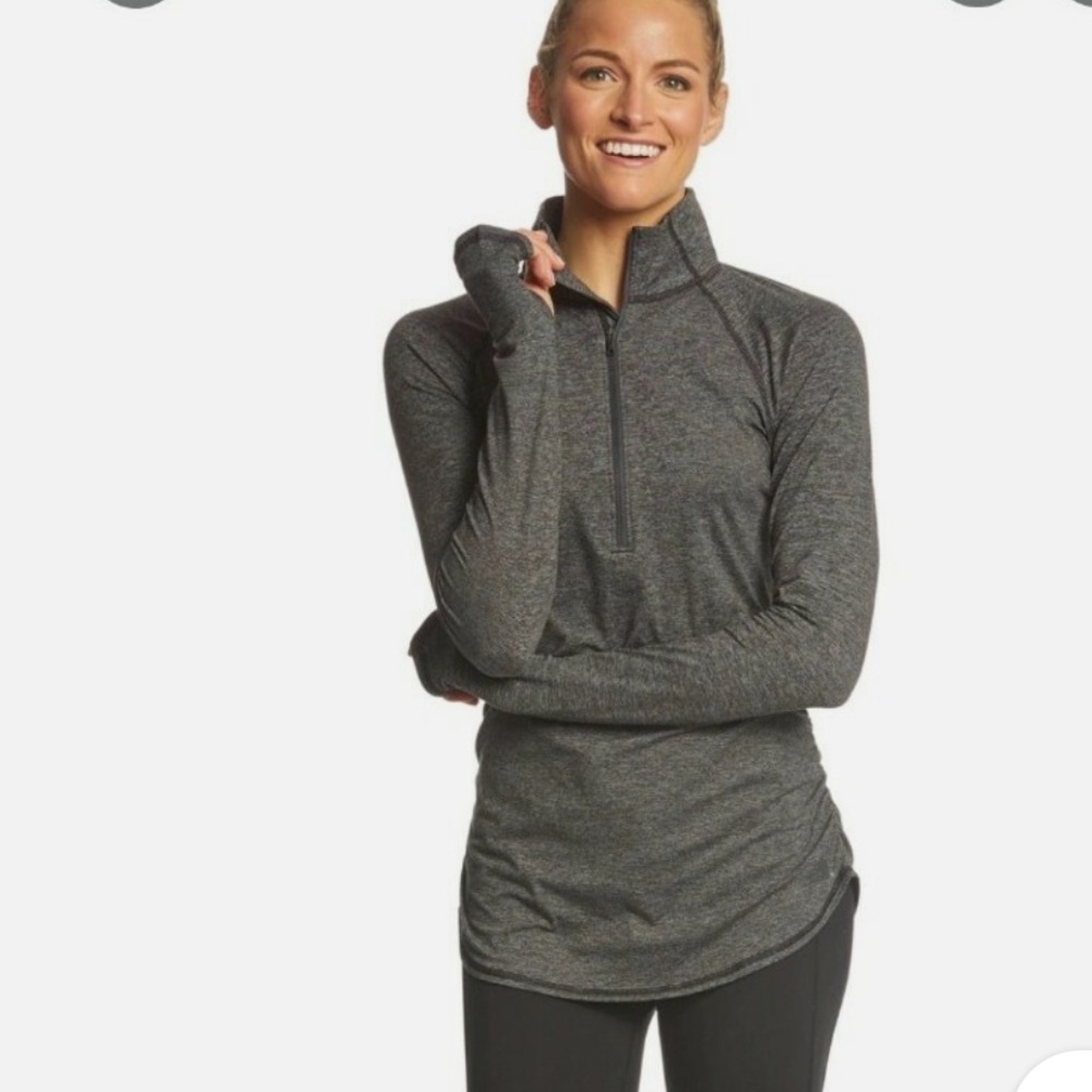 The North Face Gray Fitted Zippered Women's grey Stripe 1/2 Zip Performance Top